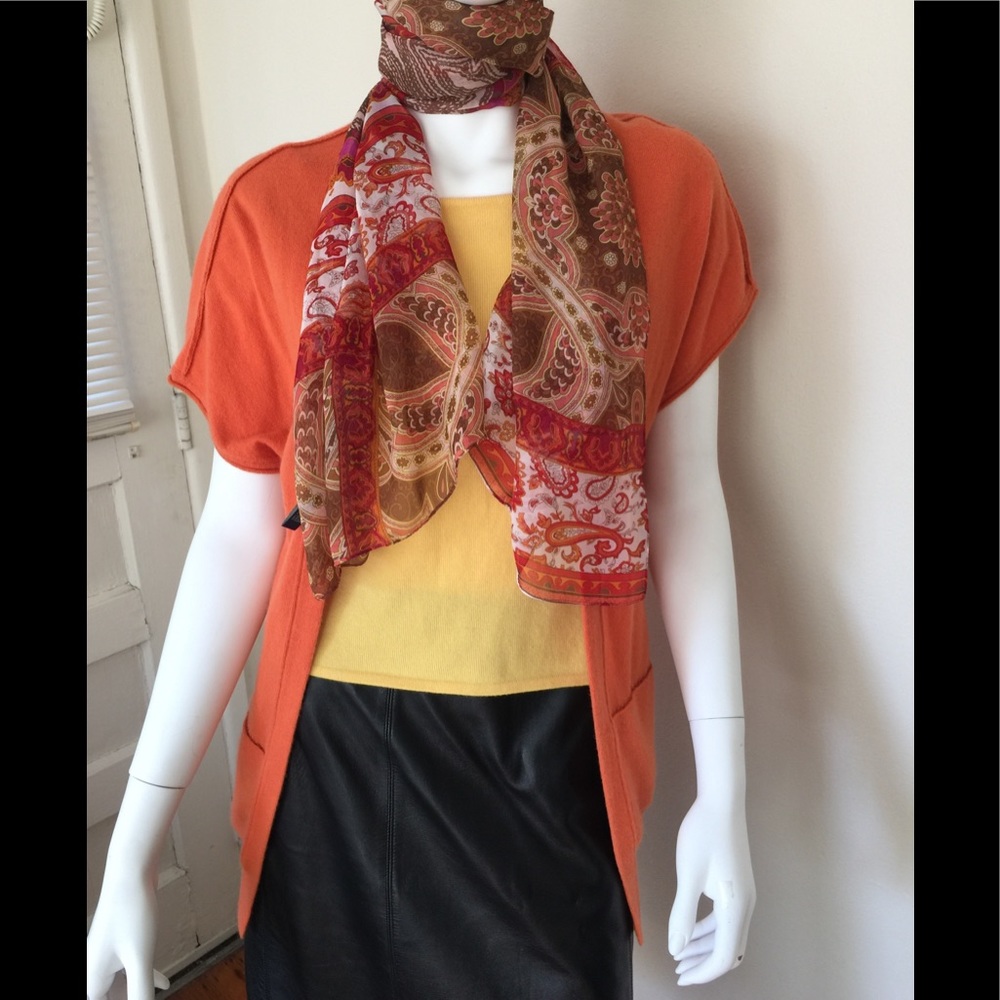 Nwot Kokun Orange Cashmere Cardigan